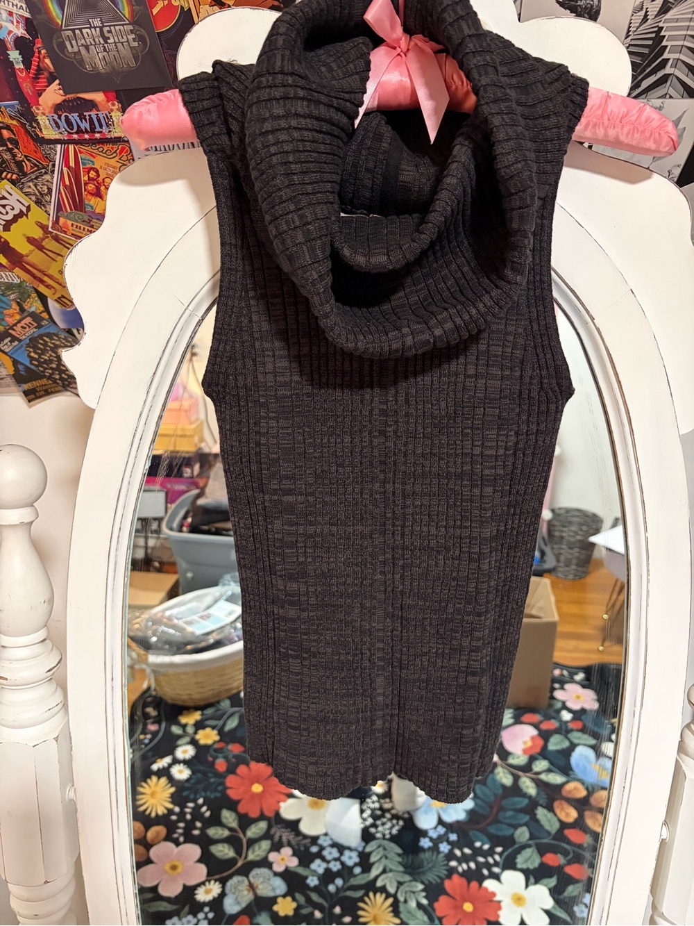 Free People Black Ribbed Sleeveless Cowl Neck Sweater